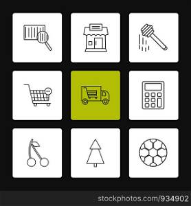barcode reader , truck , calculator , tree , honey , cherry ,fruits , calculator , tree , football , icon, vector, design, flat, collection, style, creative, icons , cart ,