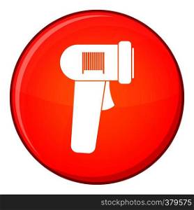 Barcode scanner icon in red circle isolated on white background vector illustration. Barcode scanner icon, flat style