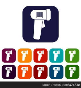 Barcode scanner icons set vector illustration in flat style In colors red, blue, green and other. Barcode scanner icons set