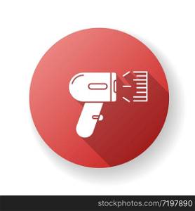 Barcode scanner red flat design long shadow glyph icon. Asset tracking optical software, data reader. Bar code scanning device, supermarket equipment. Silhouette RGB color illustration