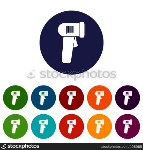Barcode scanner set icons in different colors isolated on white background. Barcode scanner set icons