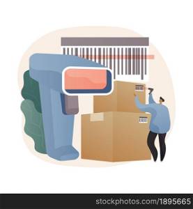 Barcode scanning abstract concept vector illustration. Barcode generator software, warehouse logistics, parcel tracking and sorting, warehouse automation system, solution abstract metaphor.. Barcode scanning abstract concept vector illustration.