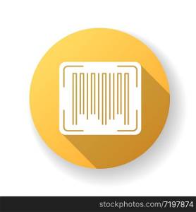 Barcode yellow flat design long shadow glyph icon. Universal product code, quality control item. Linear and matrix bar code, machine-readable form data. Silhouette RGB color illustration