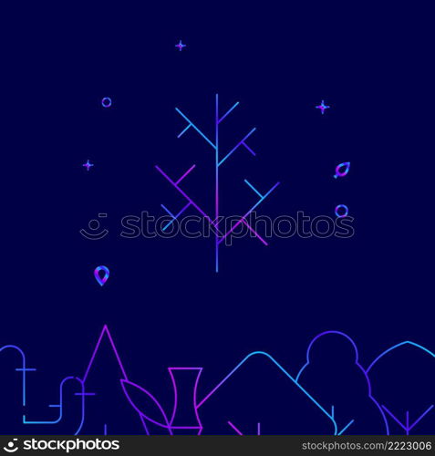Bare dead tree gradient line vector icon, simple illustration on a dark blue background, forest, garden related bottom border.. Bare dead tree gradient line icon, vector illustration