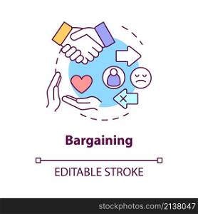 Bargaining concept icon. Trying to get relationship back. Divorce stage abstract idea thin line illustration. Isolated outline drawing. Editable stroke. Roboto-Medium, Myriad Pro-Bold fonts used. Bargaining concept icon