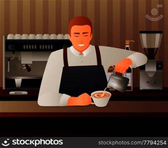 Barista and cafe gradient concept with coffee  equipment flat vector illustration. Barista Gradient Concept