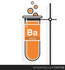 Barium symbol on label in a orange test tube with holder. Element number 56 of the Periodic Table of the Elements - Chemistry