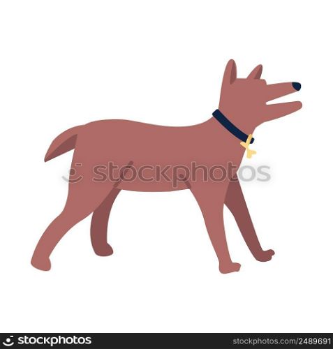 Barking dog with collar semi flat color vector character. Posing figure. Angry and scared pet. Full body animal on white. Simple cartoon style illustration for web graphic design and animation. Barking dog with collar semi flat color vector character