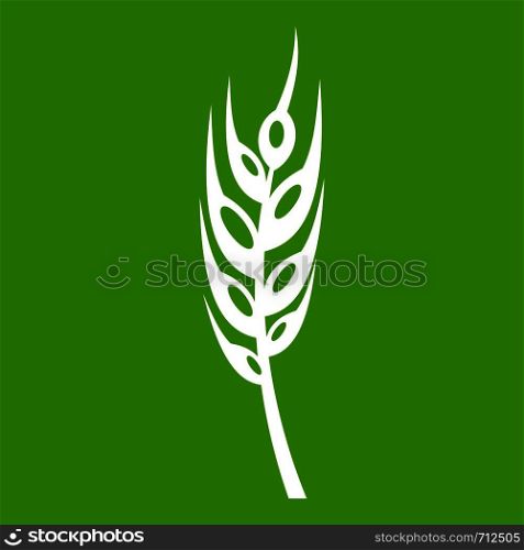 Barley spike icon white isolated on green background. Vector illustration. Barley spike icon green