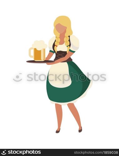 Barmaid wearing authentic outfit semi flat color vector character. Full body person on white. German beer festival isolated modern cartoon style illustration for graphic design and animation. Barmaid wearing authentic outfit semi flat color vector character