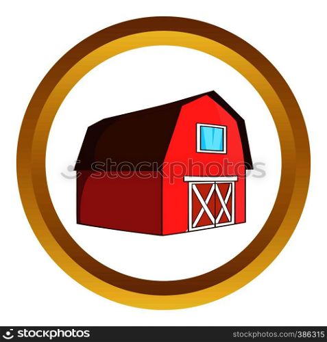 Barn for animals vector icon in golden circle, cartoon style isolated on white background. Barn for animals vector icon