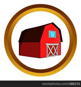 Barn for animals vector icon in golden circle, cartoon style isolated on white background. Barn for animals vector icon