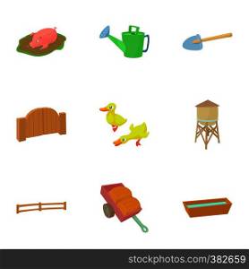 Barnyard icons set. Cartoon illustration of 9 barnyard vector icons for web. Barnyard icons set, cartoon style