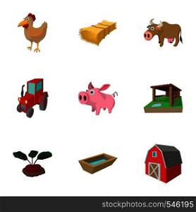 Barnyard icons set. Cartoon illustration of 9 barnyard vector icons for web. Barnyard icons set, cartoon style