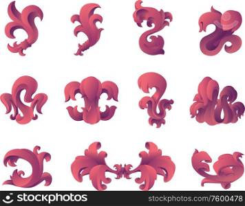 Baroque Style Graphic Design Elements. The set of the baroque style floral graphic design elements.Editable vector EPS v9.0.