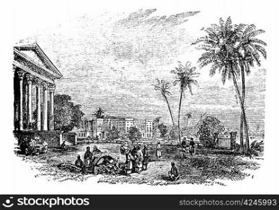 Barrackpore or Barrackpur, in West Bengal, India, during the 1890s, vintage engraving. Old engraved illustration of Barrackpore.