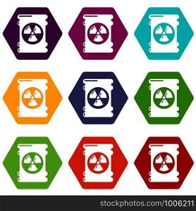 Barrel danger icons 9 set coloful isolated on white for web. Barrel danger icons set 9 vector