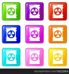 Barrel danger icons set 9 color collection isolated on white for any design. Barrel danger icons set 9 color collection