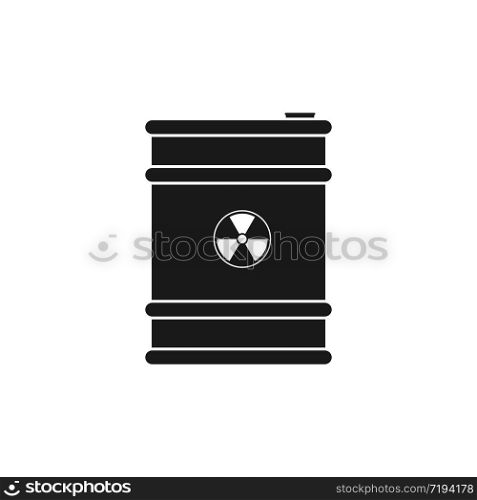Barrel icon with a radioactive symbol, filled silhouette isolated on a white background, flat modern design. Stock illustration
