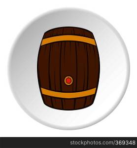 Barrel of beer icon in cartoon style on white circle background. Drink symbol vector illustration. Barrel of beer icon, cartoon style