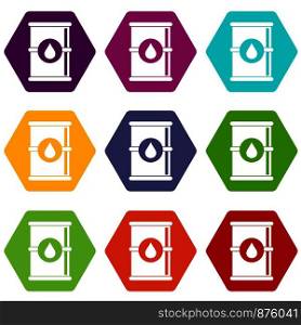 Barrel of oil icon set many color hexahedron isolated on white vector illustration. Barrel of oil icon set color hexahedron