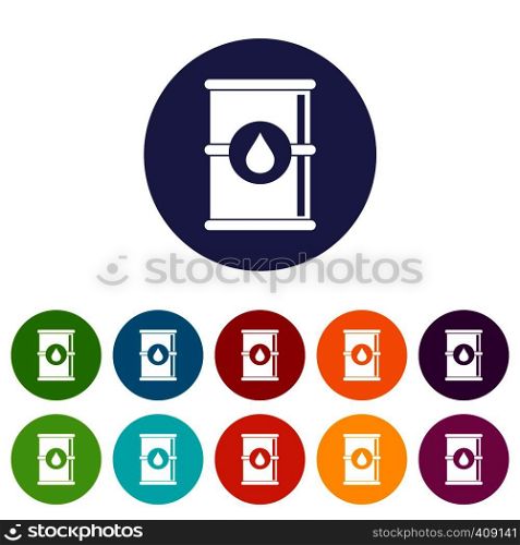 Barrel of oil set icons in different colors isolated on white background. Barrel of oil set icons