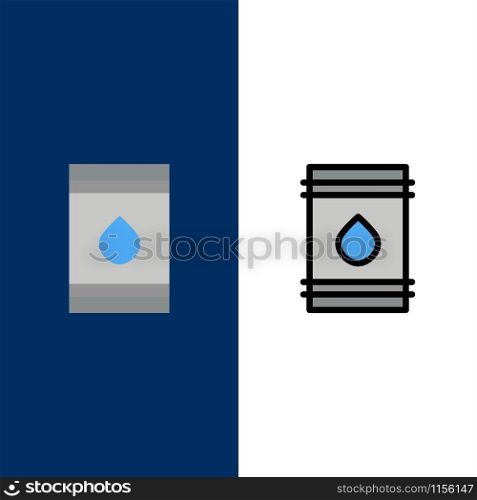 Barrel, Oil, Fuel, flamable, Eco Icons. Flat and Line Filled Icon Set Vector Blue Background