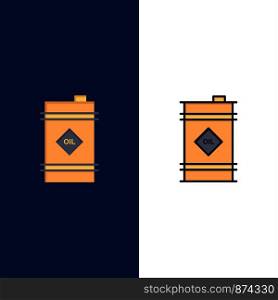 Barrel, Oil, Oil Barrel, Toxic Icons. Flat and Line Filled Icon Set Vector Blue Background