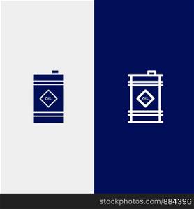 Barrel, Oil, Oil Barrel, Toxic Line and Glyph Solid icon Blue banner Line and Glyph Solid icon Blue banner
