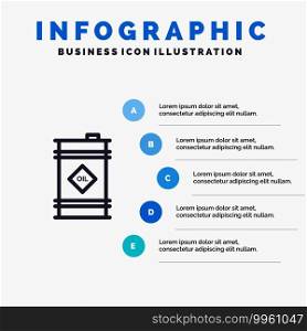 Barrel, Oil, Oil Barrel, Toxic Line icon with 5 steps presentation infographics Background