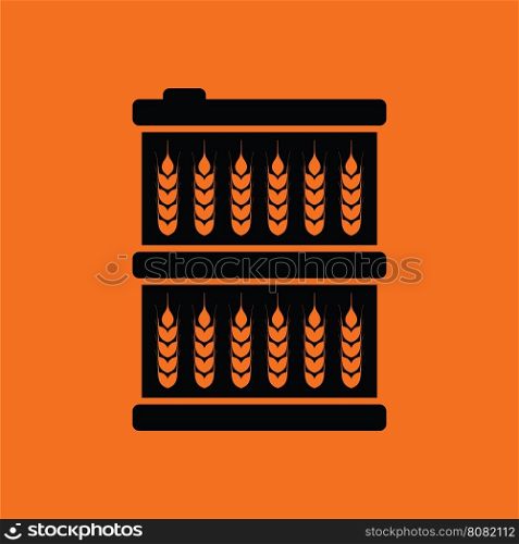 Barrel wheat symbols icon. Orange background with black. Vector illustration.
