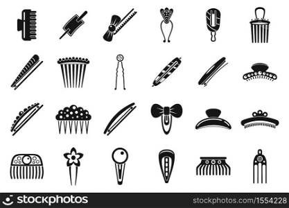 Barrette accessories icons set. Simple set of barrette accessories vector icons for web design on white background. Barrette accessories icons set, simple style