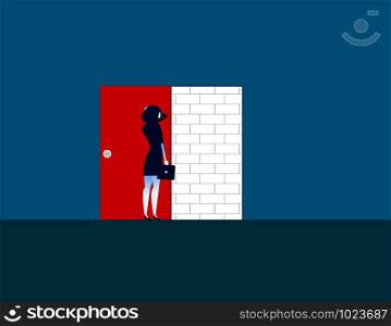 Barrier. Businesswoman with brick wall. Concept business vector illustration.
