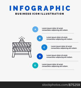 Barrier, Construction, Stop, Closed, Road Line icon with 5 steps presentation infographics Background