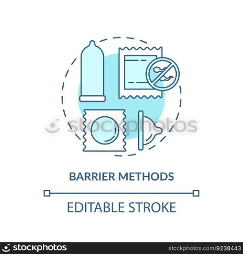 Barrier methods turquoise concept icon. Preventive medicine. Contraceptive help. Family planning. Healthy woman abstract idea thin line illustration. Isolated outline drawing. Editable stroke. Barrier methods turquoise concept icon