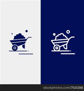 Barrow, Garden, Trolley, Truck, Wheelbarrow Line and Glyph Solid icon Blue banner Line and Glyph Solid icon Blue banner