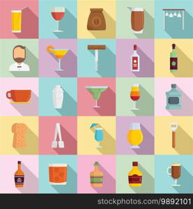 Bartender icons set. Flat set of bartender vector icons for web design. Bartender icons set, flat style