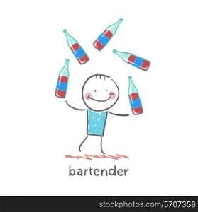 bartender juggling bottles of wine
