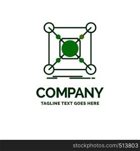 Base, center, connection, data, hub Flat Business Logo template. Creative Green Brand Name Design.