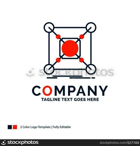 Base, center, connection, data, hub Logo Design. Blue and Orange Brand Name Design. Place for Tagline. Business Logo template.