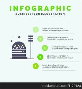 Base, Colony, Construction, Dome, Habitation Solid Icon Infographics 5 Steps Presentation Background