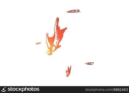 BASE jumping, extreme, wingsuit, fall, skydiving concept. Hand drawn man flying with wingsuit concept sketch. Isolated vector illustration.. BASE jumping, extreme, wingsuit, fall, skydiving concept. Hand drawn isolated vector.