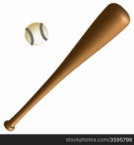 basebal bat and ball against white background, abstract vector art illustration