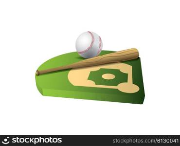 Baseball and bat on 3d field