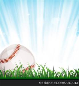 Baseball Background. Illustration of an american baseball ball inside grass, with light and shining sky