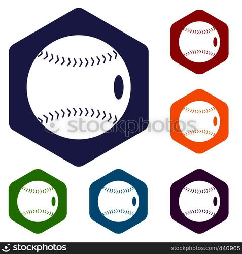 Baseball ball icons set hexagon isolated vector illustration. Baseball ball icons set hexagon