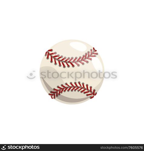 Baseball ball isolated softball equipment. Vector ball with laces and threads, hobby sport. Softball or baseball isolated ball with laces
