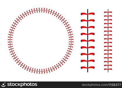 Baseball ball stitches, red lace seam isolated on background. Baseball ball stitches, red lace seam isolated on background.