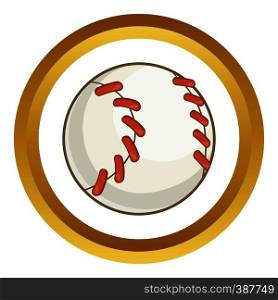 Baseball ball vector icon in golden circle, cartoon style isolated on white background. Baseball ball vector icon
