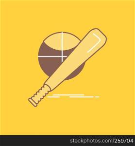 baseball, basket, ball, game, fun Flat Line Filled Icon. Beautiful Logo button over yellow background for UI and UX, website or mobile application